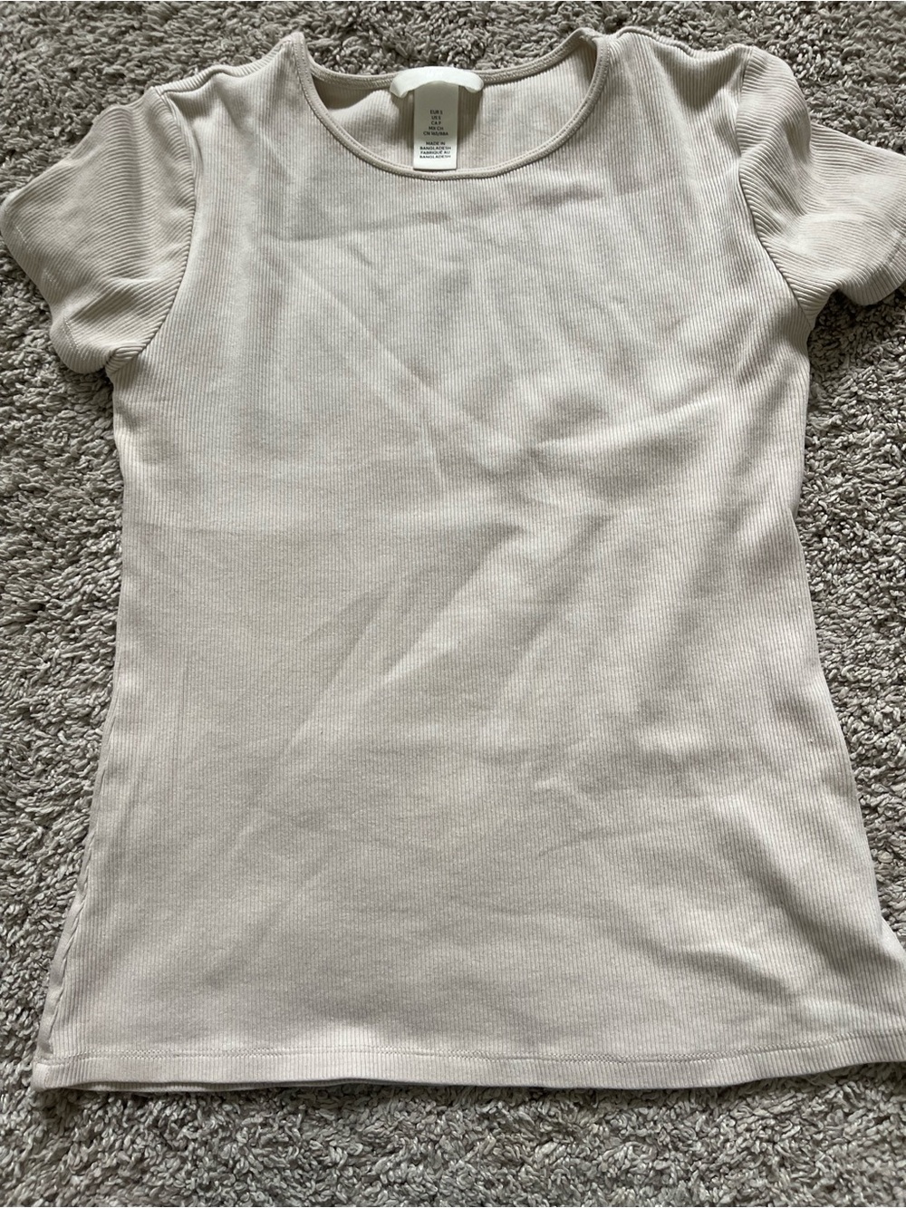 H&M Neutral Ribbed Crewneck Tee in Beige